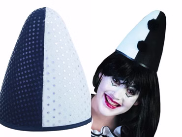Hut Kappe Pierrot Harlekin Clown schwarz weiß od silber Karneval Fasching