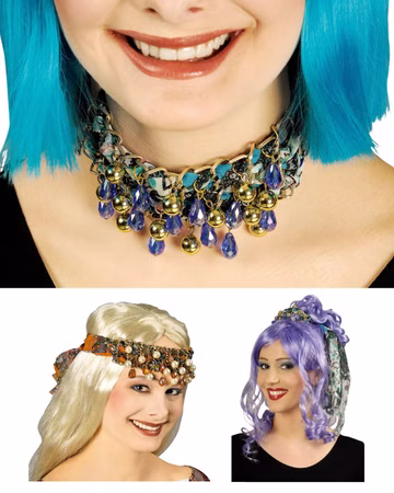 Festival Hippie Haarband Gürtel Halsschmuck Paisley m Perlen Kostüm Karneval