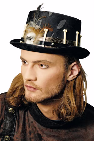 Halloween Hut Zylinder m Totenkopf u Knochen Steampunk Vampir Pirat Karneval