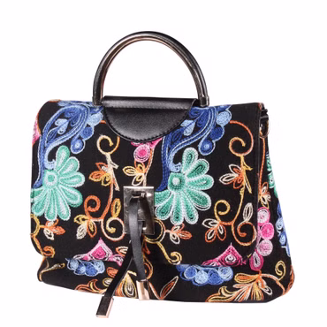 bunte Tasche Henkeltasche schwarze Handtasche mit toller Stickerei Jacky