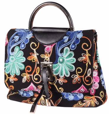 bunte Tasche Henkeltasche schwarze Handtasche mit toller Stickerei Jacky
