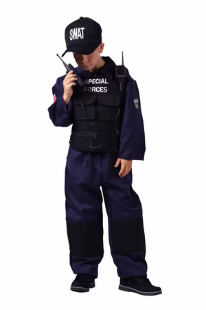 SWAT Kostüm Kinder Jungen Anzug m Zubehör Agent Polizei Gr.104-152 Karneval