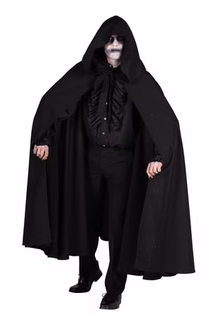 schwarzer Umhang Kutte m Kapuze Mantel Dark Rave Kostüm Halloween Karneval