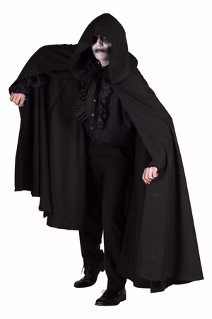 schwarzer Umhang Kutte m Kapuze Mantel Dark Rave Kostüm Halloween Karneval