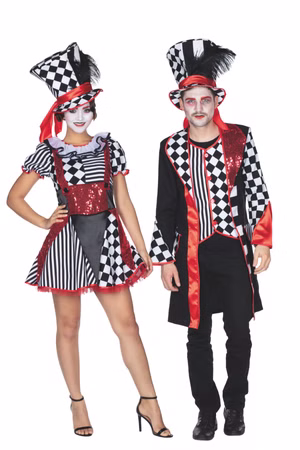 Pierrotkostüm Harlekin Damen Herren Pantomime Kleid Frack Karneval Fasching