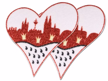 Glitter Bügelbild Herz Köln Skyline klein 2er Pack Aufnäher Karneval Fasching