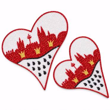 Glitter Bügelbild Herz Köln Skyline klein 2er Pack Aufnäher Karneval Fasching