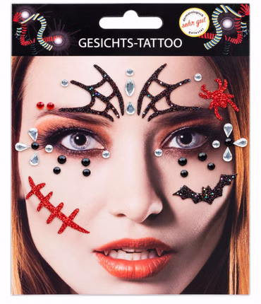 Gesichts Tattoo Halloween Vampir Hexe Zombie Spinnennetz Karneval Fasching