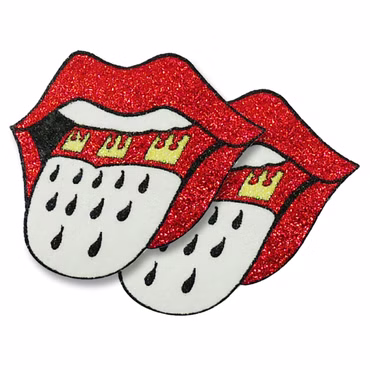2er Pack Glitter Bügelbild Köln Zunge mit Wappen rot weiß mittel Kostüm Karneval