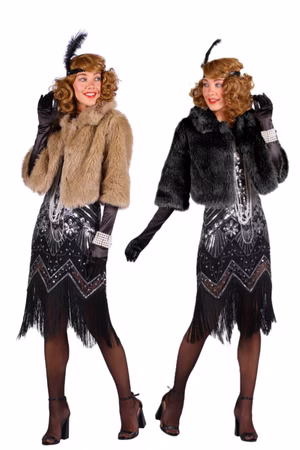 20er Plüschjacke Felljacke Charleston Dame beige oder schwarz Twenties Karneval