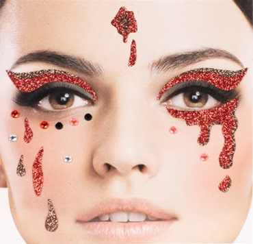 Gesichts Tattoo Teufel Halloween Teufelin Vampir rote Tränen Karneval Fasching