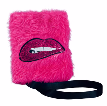 pinke Plüschtasche mit Mund aus Pailletten Kostüm Accessoires Tasche Karneval