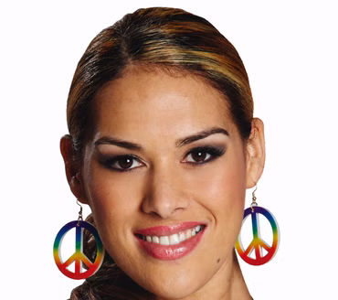 Ohrringe Peace bunte Peaceohrringe 60er 70er Hippie Flower Power Karneval Party