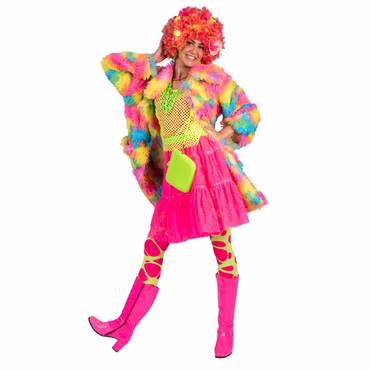 Kostüm Bunter Plüschmantel Rainbow Fantasy Regenbogen Karnevalsmantel Fasching