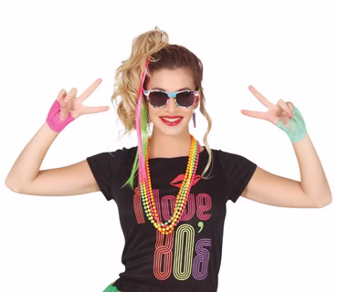 Kostüm 80er Set 8tlg neon Ohrringe Ketten Handschuhe Bad Taste Karneval Fasching