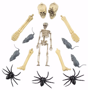 Deko Halloween Set 15tlg. Skelett Knochen Schädel Spinne Grusel Horror