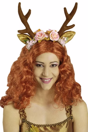 Kostüm Rehhaarreif Haarreif Reh Geweih mit Blumen Rehkitz Fasching Karneval