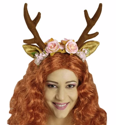 Kostüm Rehhaarreif Haarreif Reh Geweih mit Blumen Rehkitz Fasching Karneval