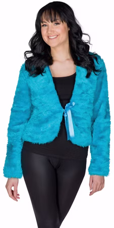 Plüsch Jacke Felljacke Damen türkis Gr.36-44 80er Bad Taste Karneval Fasching