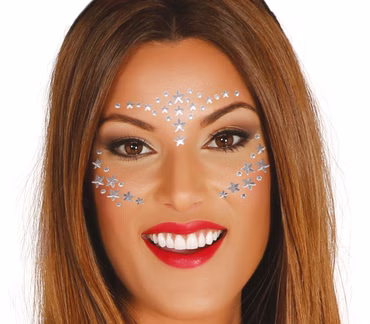 Gesichts Tattoo silberne Sterne Strass Space Summer Festival Karneval Party