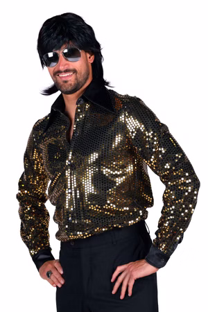 70er Disko Hemd Herren Night Fever Paillettenhemd Disco Dance Karneval Fasching