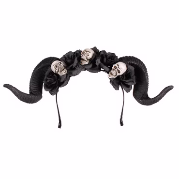 Haarreif Black Devil schwarzer Teufel mit Hörnern und Totenköpfen Halloween
