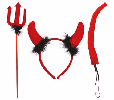 Teufel Set 3tlg. Haarreif Schwanz Dreizack rot Devil Halloween Karneval
