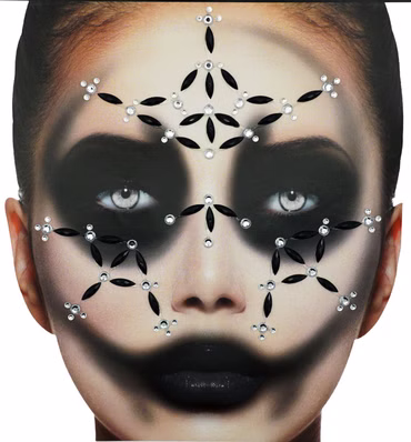 Gesichts Tattoo Steine schwarz/silber deluxe Kostüm Karneval Fasching Halloween