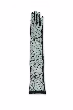 Spinnennetz Handschuhe schwarz lang Spinnennetzmuster Spinne Halloween Karneval