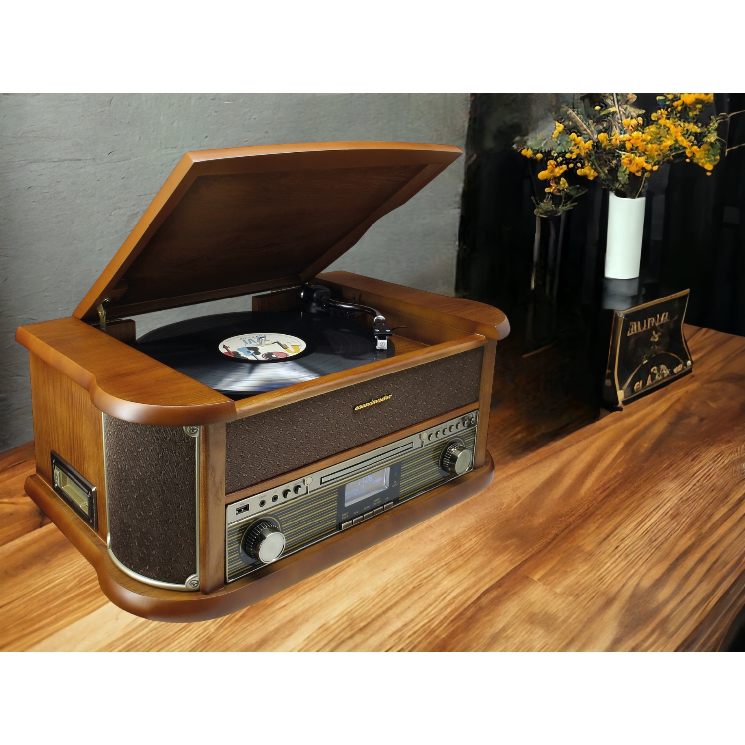 Soundmaster NR566BR Nostalgie Plattenspieler Radio DAB+ CD MP3  USB Kassette BT