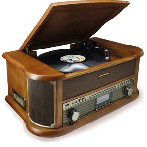Soundmaster NR566BR 7-in-1 Nostalgie Stereoanlage Plattenspieler Audio Technica Tonabnehmer DAB+ CD-MP3 USB Kassette BT Digitalisierung Equalizer