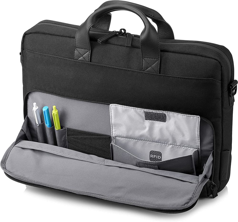 HP ENVY Urban 15,6 Zoll Laptoptasche Aktentasche (Laptopfach, RFID Schutz, wetterbeständig, Trolley-Durchführung, verstärkter Boden) schwarz