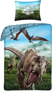 Jurassic World Bettwäsche Set JW-9106BL140 x 200 + 70 x 90 cm Bio Baumwolle zertifiziert Reissverschluss