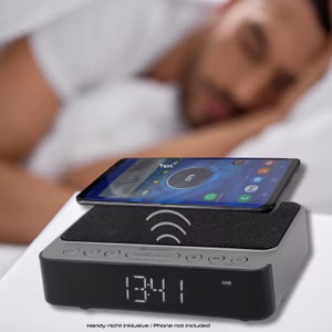 Soundmaster HighLine UR250AN DAB+ Radiowecker mit kabelloser Ladestation Nachtlicht, Wireless Charger LED-Display 5 x Dimmer 2 Weckzeiten ohne Ticken
