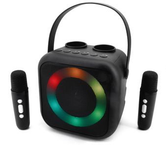 Soundmaster BT2024SW Karaoke System Tragbarer Bluetooth-Lautsprecher mit 2 Mikrofonen, Stimmenwandler, LED-Lichteffekten, USB und AUX-IN.