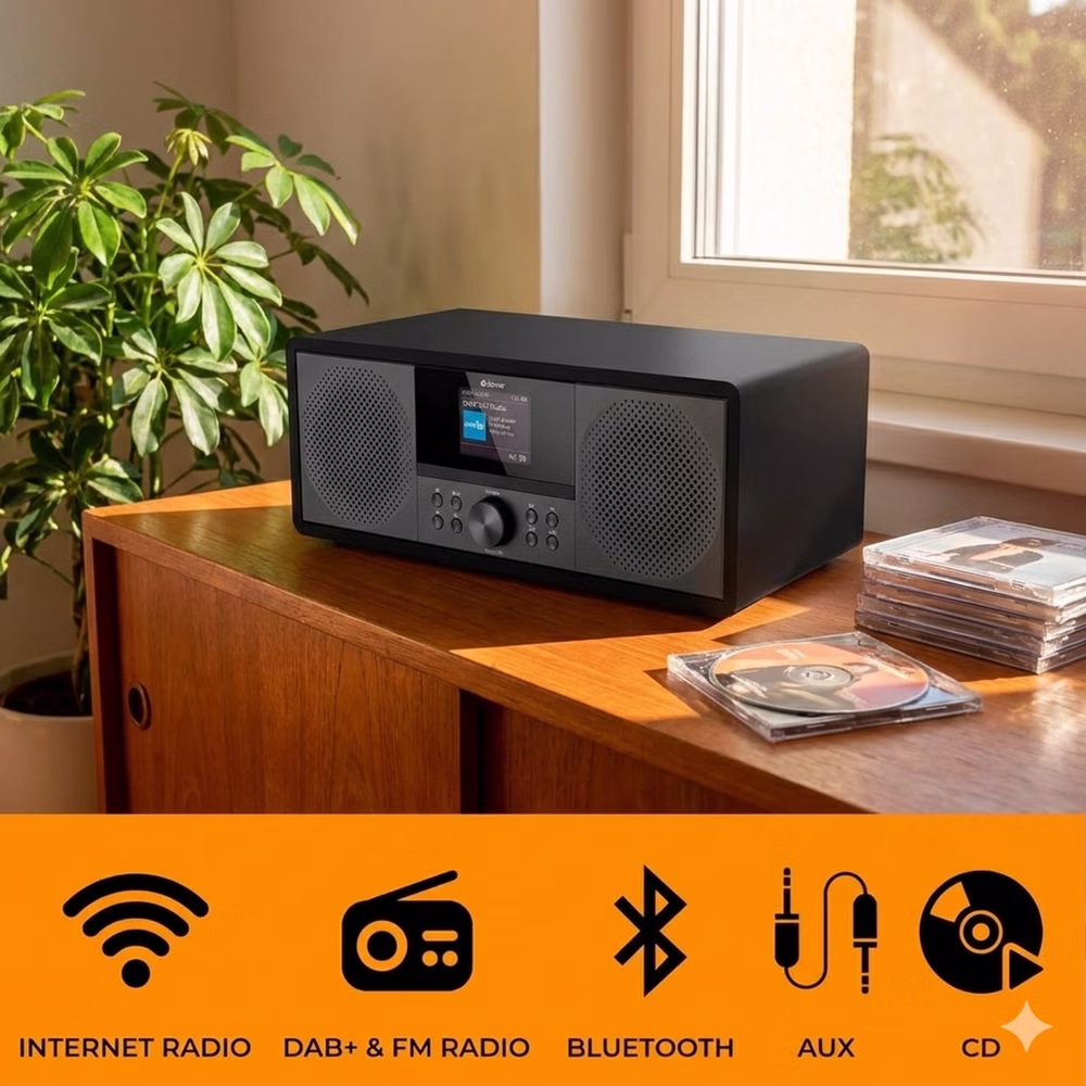 DENVER MIR-270 B – Elegantes Internetradio Musiksystem mit DAB+, CD, Bluetooth, Equalizer, Wecker & Farbdisplay