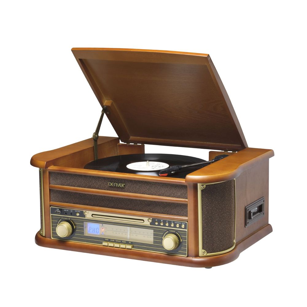 Denver MCR‑50 MK3 Retro Musiksystem mit Plattenspieler, CD, Kassette & USB – voll ausgestattetes Hifi‑Center