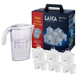 LAICA J996W Wasserfilter Set Karaffe weiß inkl. 6 bi-flux Kartuschen