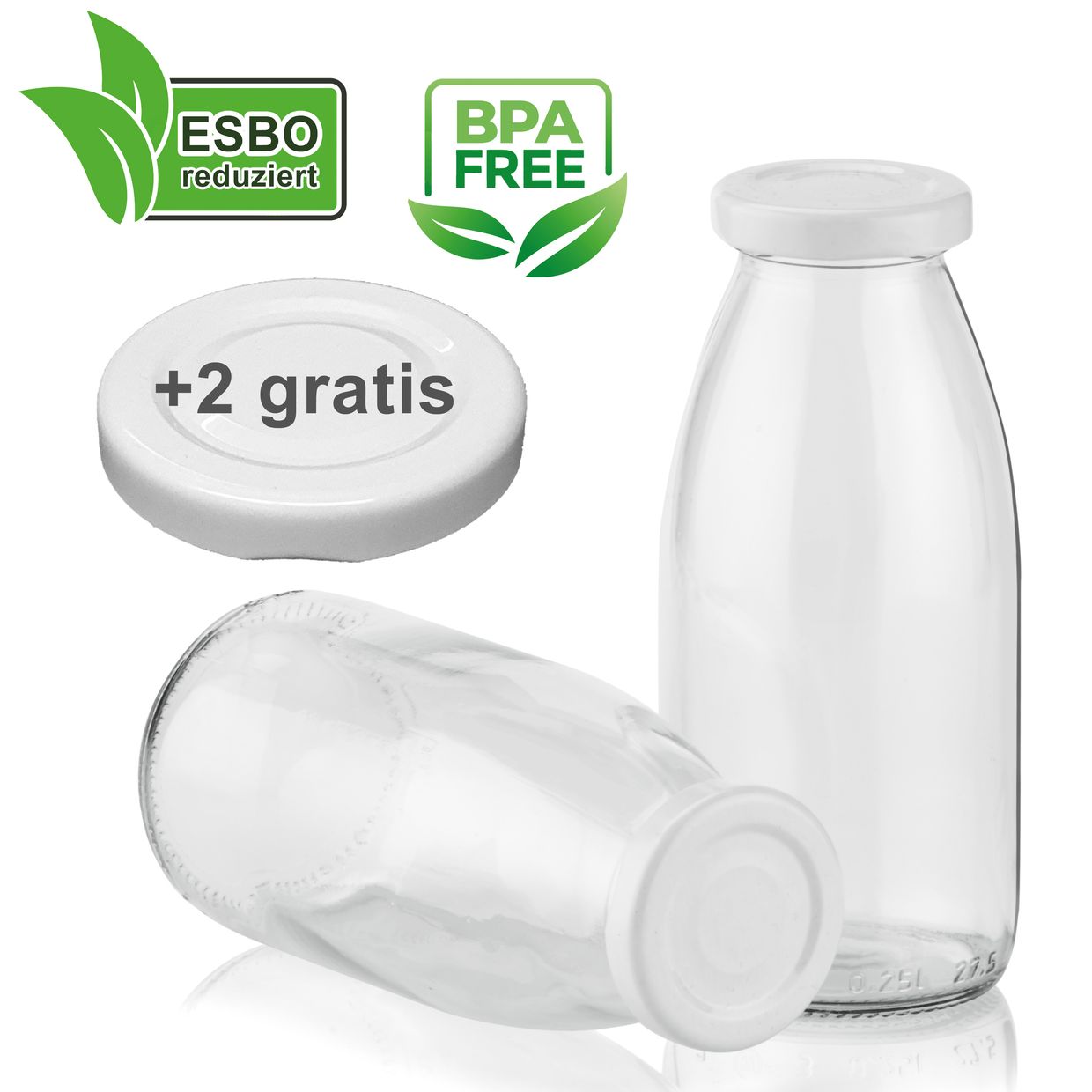 Milchflaschen 0,25L Smoothie Saft Flaschen 250ml leere Glasflaschen Deckel BPA frei