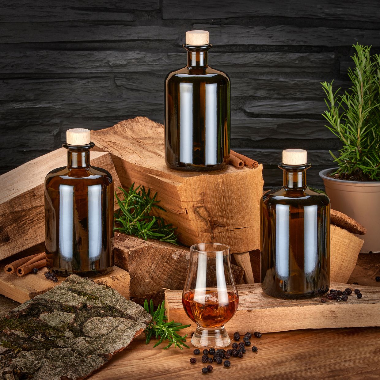 Apothekerflaschen braun 500ml Holzkorken natur elegante Braunglas Glasflaschen leer 0,5L