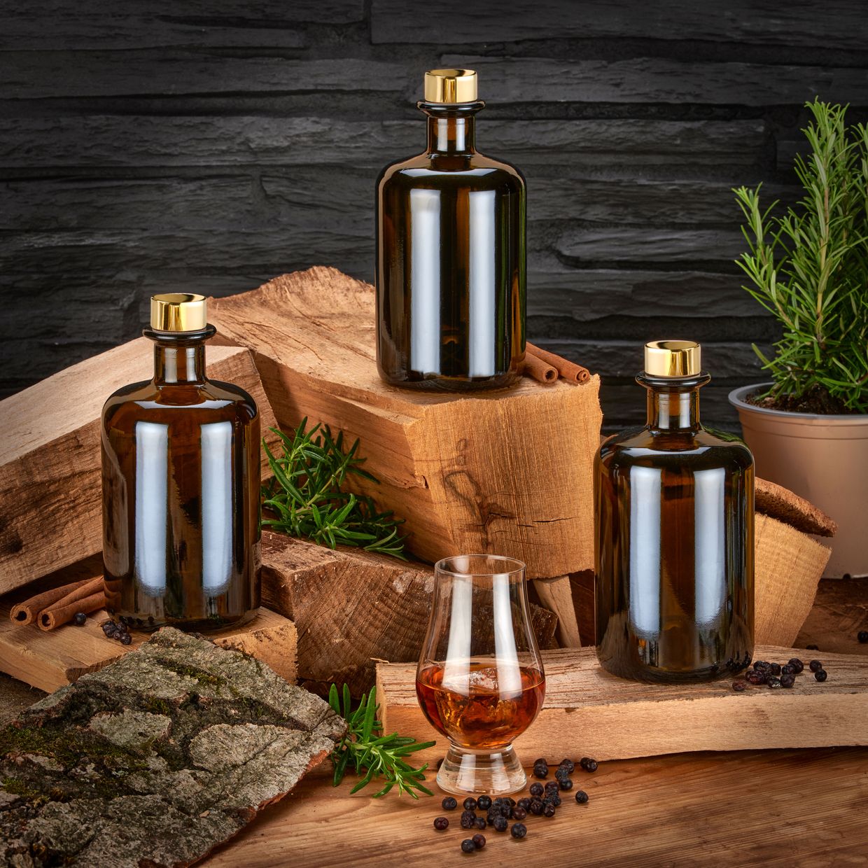 Apothekerflaschen braun 500ml Korken Gold/Titan elegante Braunglas Flaschen leer 0,5L Glasflaschen