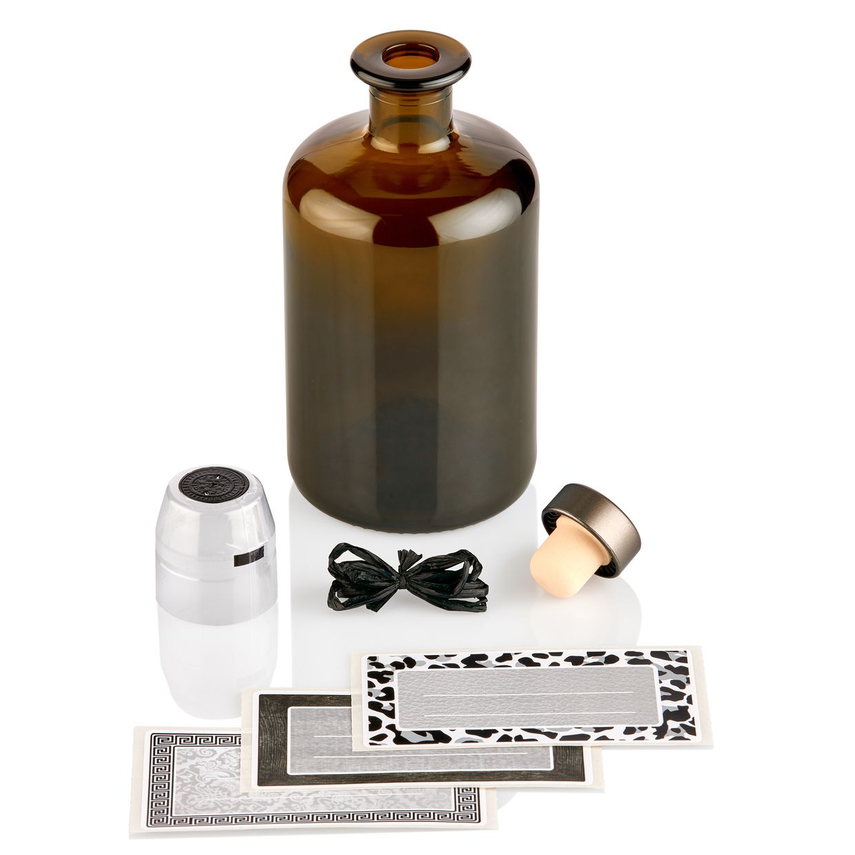 Apothekerflaschen braun 500ml Geschenkset Braunglasflaschen 0,5L leer Korken silber, Band, Kapseln & Etiketten