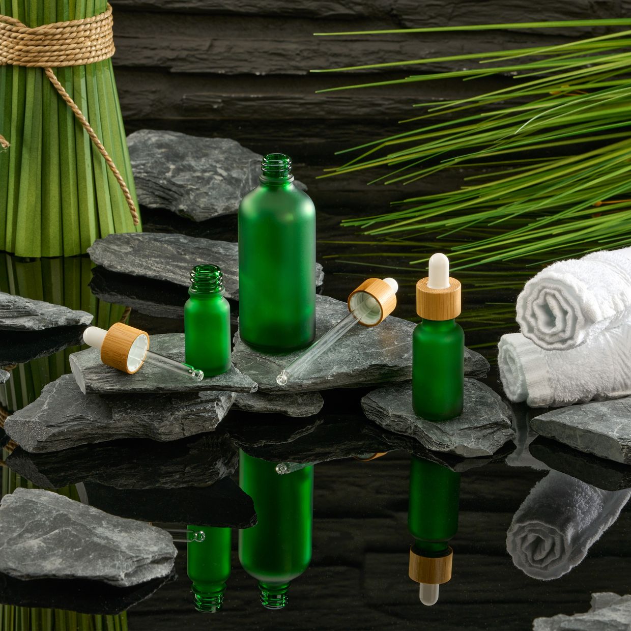 Pipettenflaschen Tropfflasche grün matt mit Trichter hochwertige Dropper Flaschen leer Glasflaschen mit Pipette für Parfüm E Liquid CBD DMSO ätherische Öle Aromatherapie Bachblüten