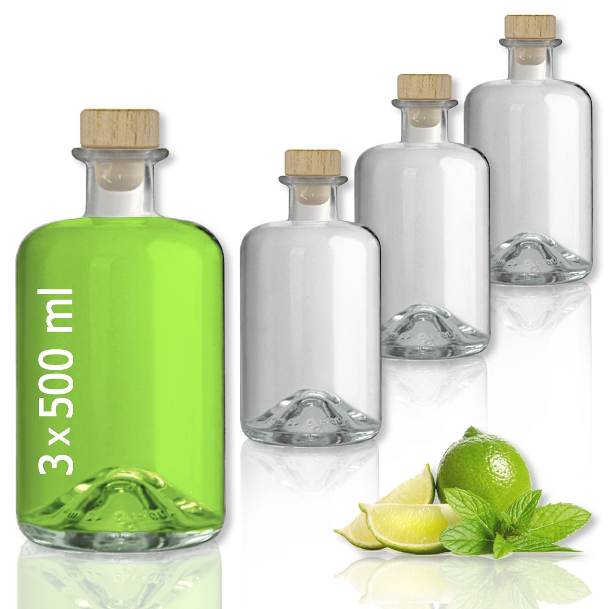 Apothekerflaschen 500ml Glasflaschen leer für Essig Öl Likör mit 3/5/9/18 oder 27 leere Flaschen zum selbst Befüllen