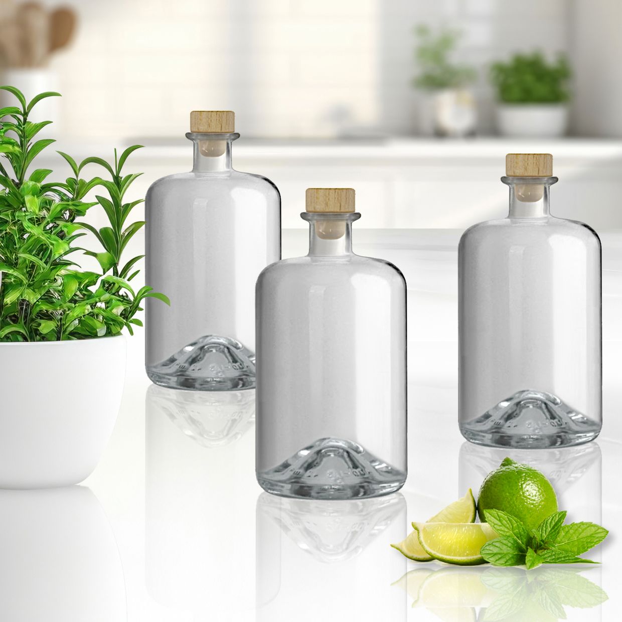 Apothekerflaschen 1000ml Glasflaschen leer für Essig Öl Likör mit 3/5/9/18 oder 27 Flaschen zum selbst Befüllen 1 Liter