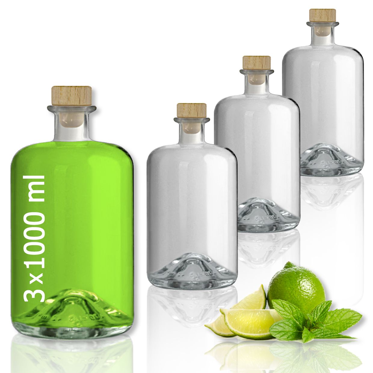 Apothekerflaschen 1000ml Glasflaschen leer für Essig Öl Likör mit 3/5/9/18 oder 27 Flaschen zum selbst Befüllen 1 Liter