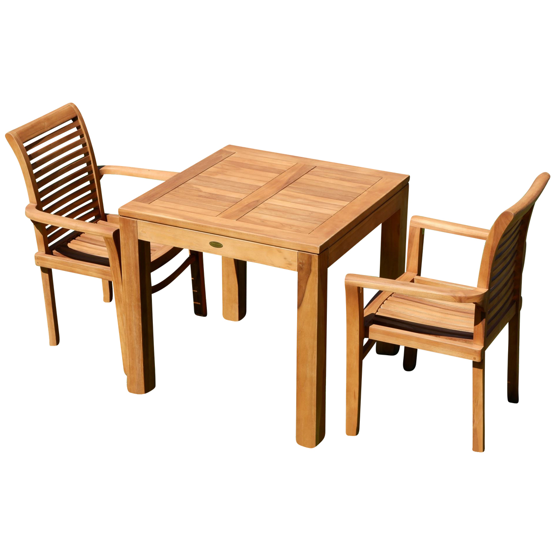 TEAK SET: Gartengarnitur Bigfuss Tisch 80x80 cm + 2 Sessel ALPEN Teakholz Holz