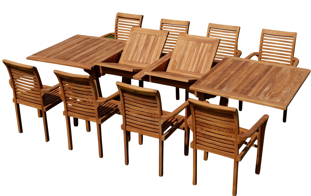 TEAK SET: Gartengarnitur Tobago Ausziehtisch 200/250/300cm x 100cm + 8 Alpen Sessel Serie JAV