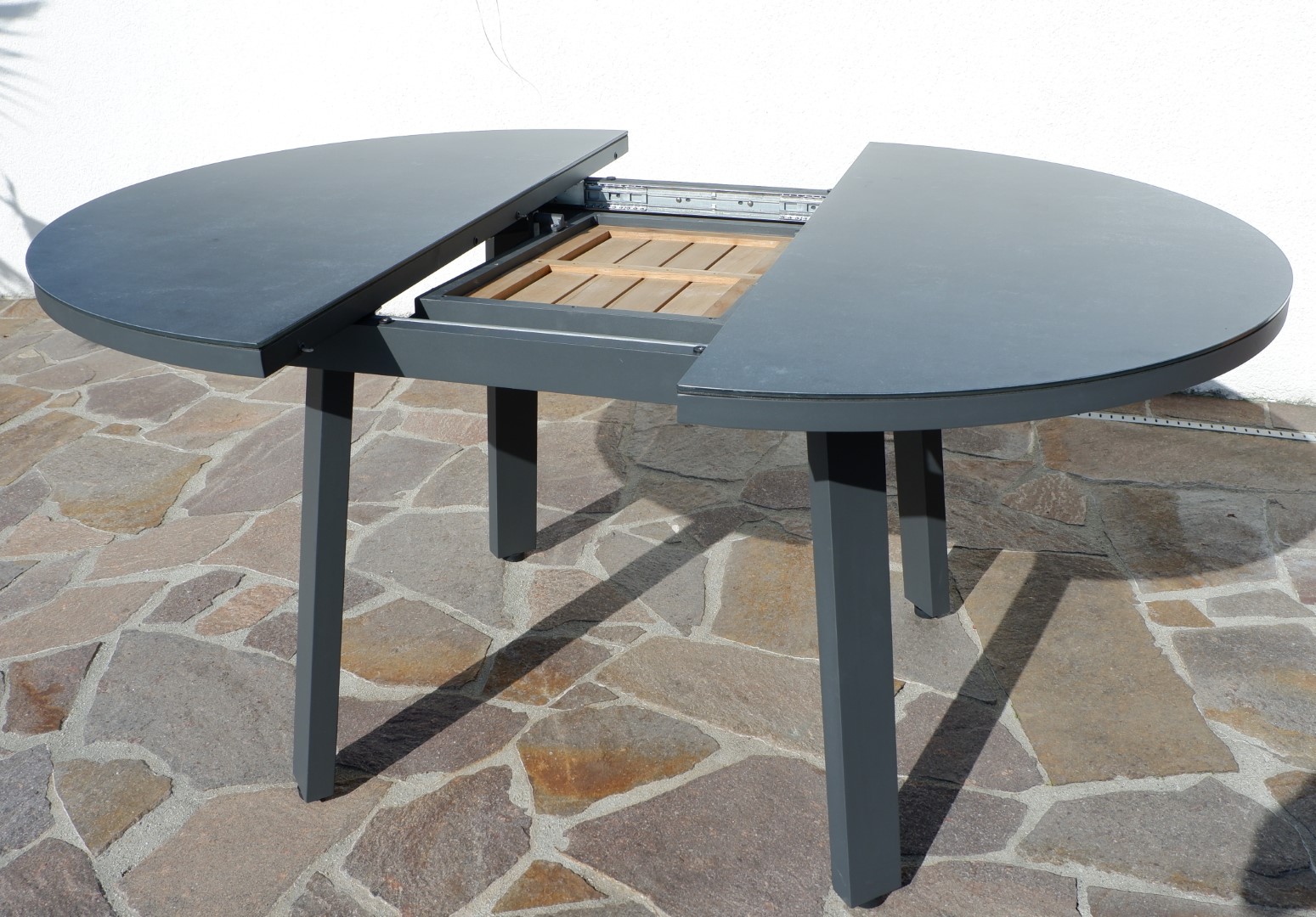 Gartentisch Aluminium Glas Teak 120