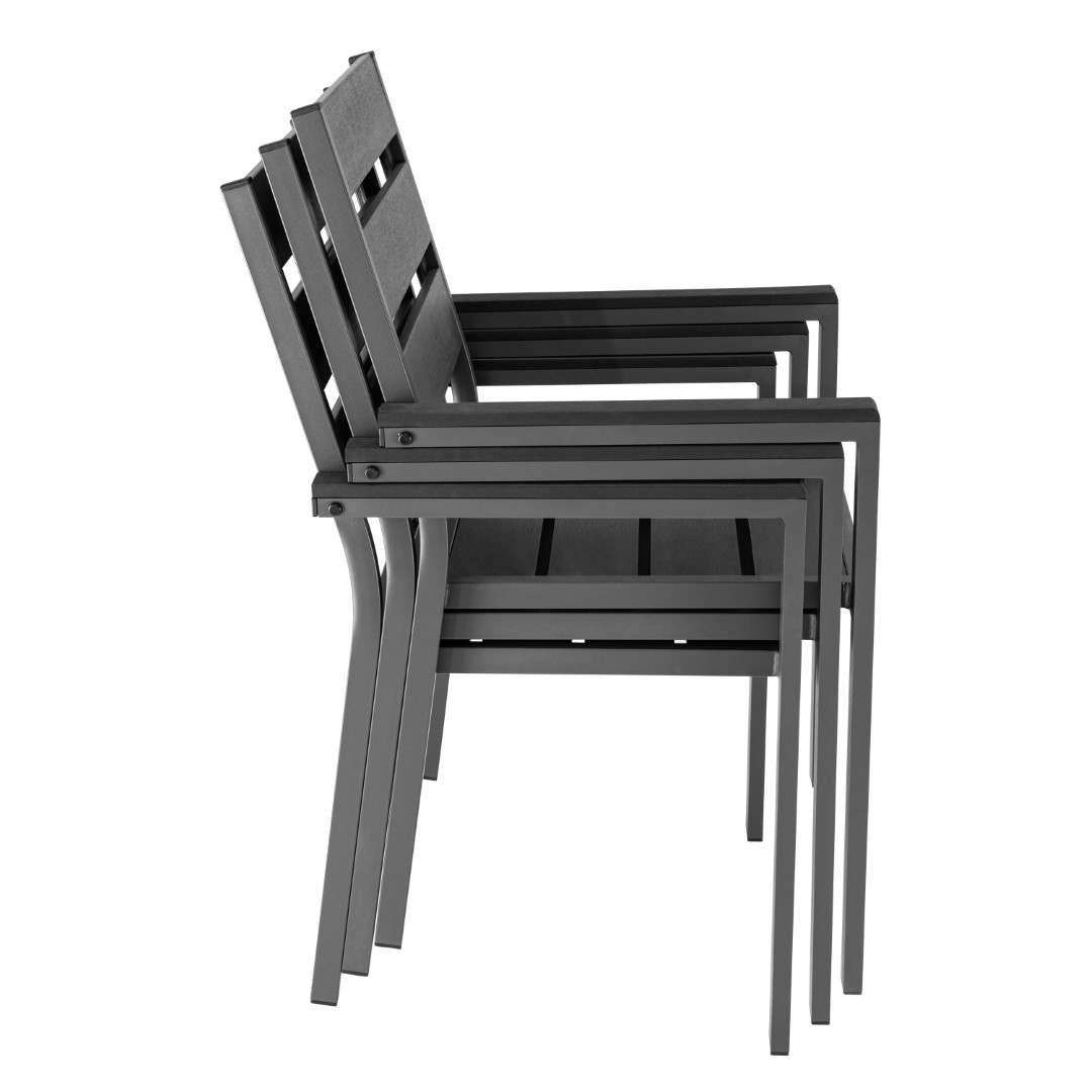 6 Stück Gartenstuhl mit Armlehne MILOS aus Aluminium mit WPC stapelbar Gartensessel 56x60x90cm (BxTxH) Stapelstuhl Stapelsessel Sessel